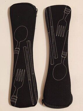 2 Pieces Cutlery Bag, Portable Cutlery Bags (Black) with Zipper Neoprene Storage